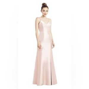Alfred Sung - Open-Back Bow Tie Satin Trumpet Gown in Blush SIZE 12
